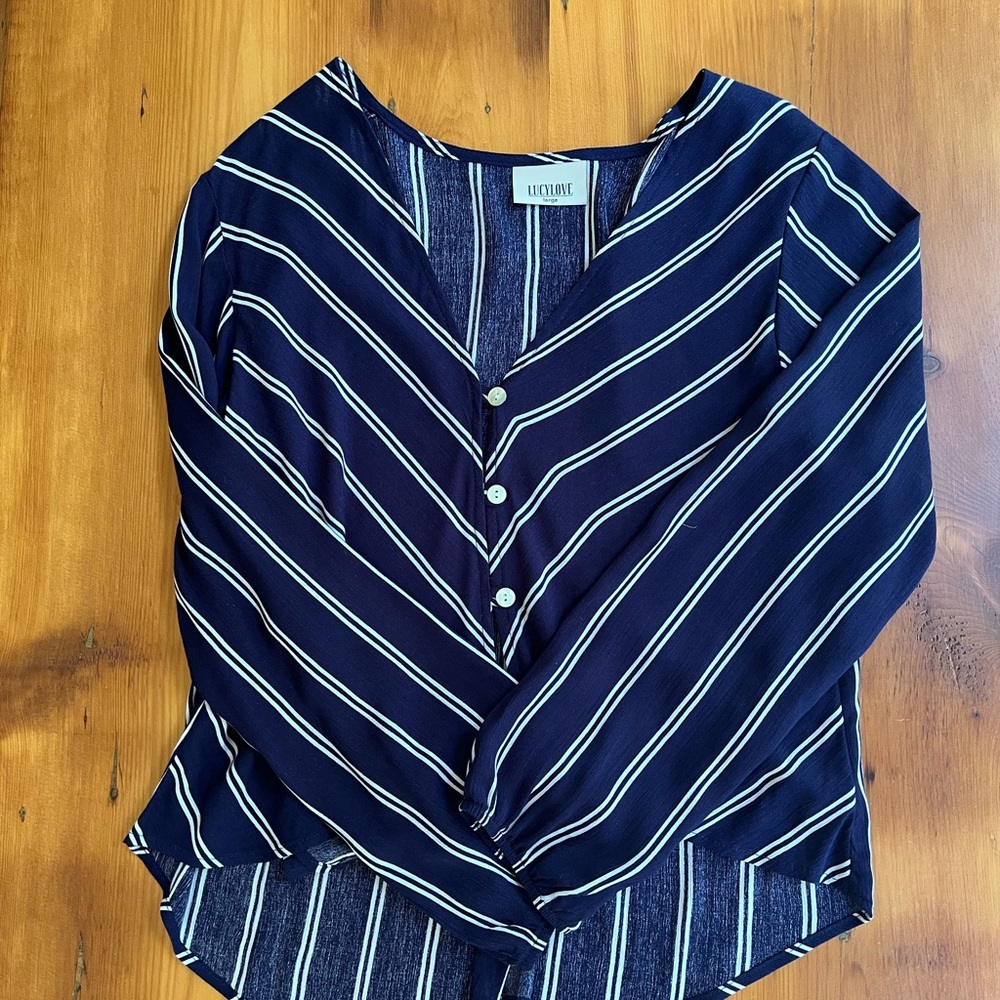 Lucy Love Blue and White Tie Front Blouse - Picture 2 of 2
